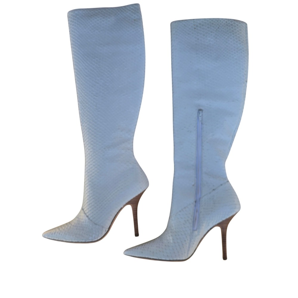 Report Signature Womens White Snakeskin Embossed Knee High Stiletto Boots Size 9